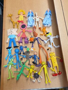vintage bendable rubber figures and promotional fast-food meal toys